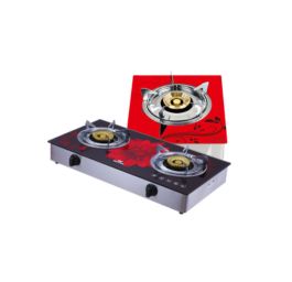 Modern stainless steel gas stove with two burners for home kitchen cooking